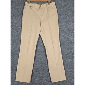 Lauren Ralph Lauren Women Khaki Straight Leg Pants Size 12 Gold Button Zip